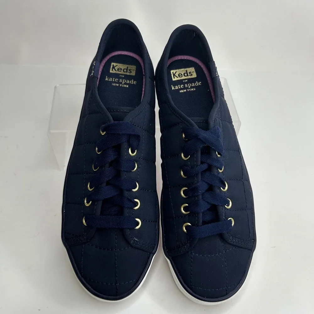 Keds x Kate Spade New York Quilted Navy Blue Lace Up‎ Sneakers WF65373 Womens 8
